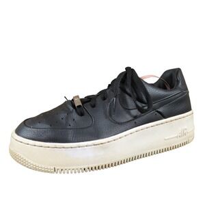 Nike Air Force 1 Sage Low Women's Size 8 Black‎ Leather Platform Sneakers Casual